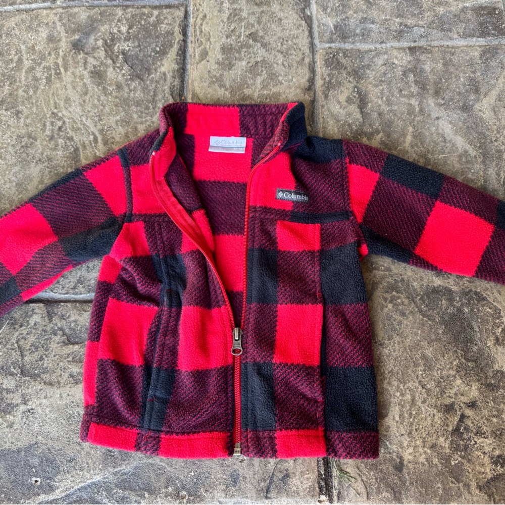 Kids Red and Black Buffalo Plaid Fleece Zip Jacket - Unbranded